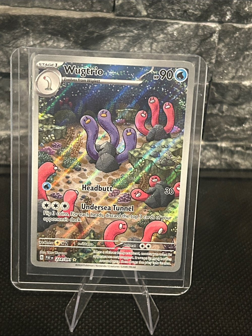 Pokemon Wugtrio 224/091 Illustration Rare Holo Card‎ from Paldean Fates set M/NM